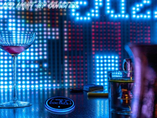 自動で光る RGB LEDコースター イルミネーション コースター ステージ 台座 光るコースター 丸型 ディスプレイ インテリア パーティ ネコポス  印刷 - ネクサスジャパン