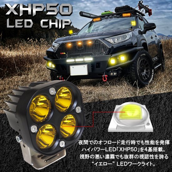 LEDワークライト 1個 12V/40W 角型 4灯 角度調整 作業灯 スポットタイプ 防水 防塵 耐衝撃 長寿命 汎用品 車 重機 船舶 荷台灯  LEDライト サーチライト 宅配 - ネクサスジャパン