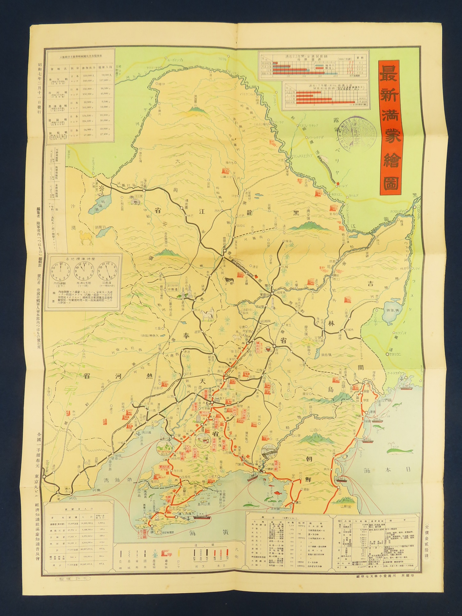 古地図 最新満蒙大地図 満洲 蒙古 朝鮮 大阪朝日新聞社 昭和7年 戦前 中国