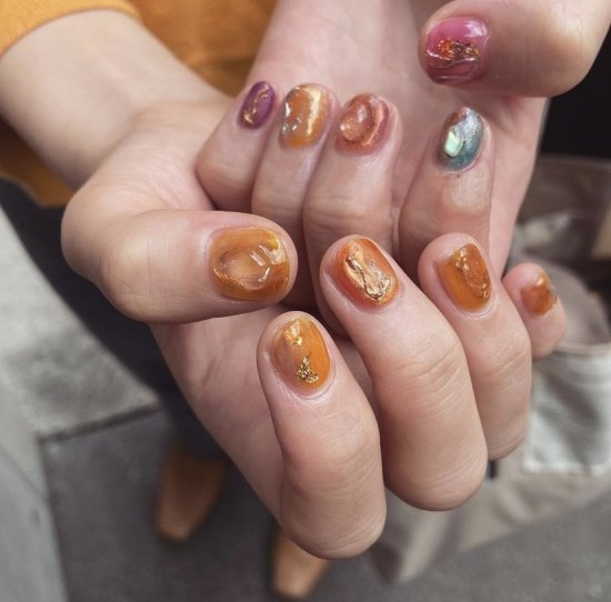 オレンジニュアンスネイルチップ 大人可愛いネイルチップ つけ爪 通販専門店 Art Design Nail