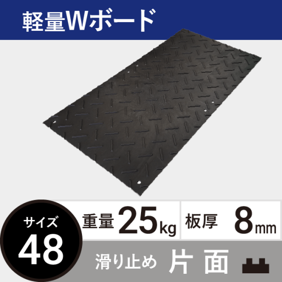 樹脂製敷板 軽量Wボード36 板厚8mm 13kg 滑り止め片面タイプ 黒