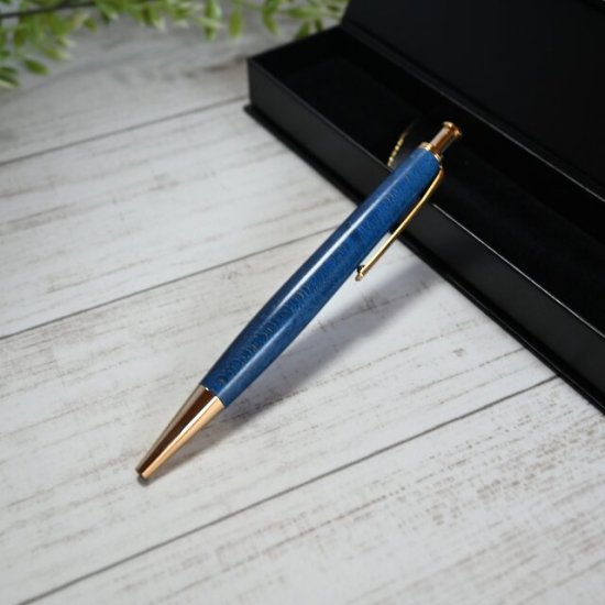 スタビライズドウッド（ブルー）ノック式ボールペン - 木製ボールペン