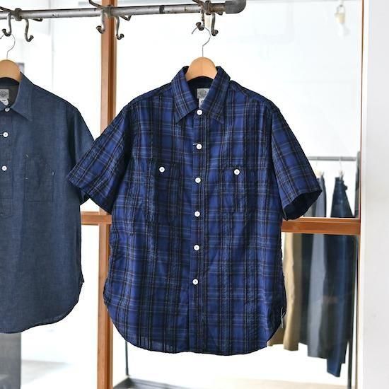 post overalls No.6 Shirt（2024SS） Post Overalls No. 6 Shirt S/S Blue Plaid Seersucker - Made