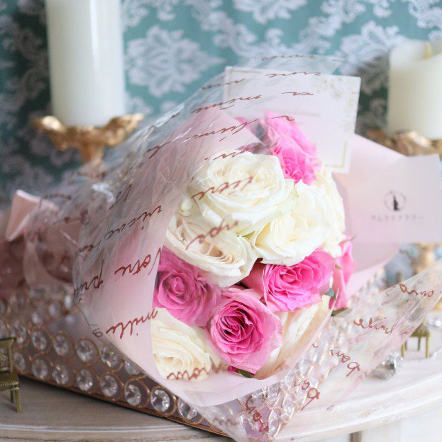 バラ花束 ピンクと白 20本