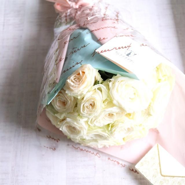 バラの花束】白 薔薇 20本 ブーケ‐サムライフラワー