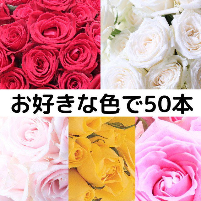 【バラ農園直送】国産バラ花束50本 お好きな色でカスタマイズ