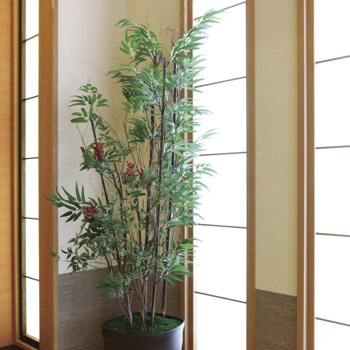 造花(光触媒)】観葉植物 黒竹&南天 160cm(2010A280)‐サムライフラワー