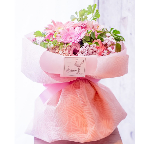 自立する花束　スタンディングブーケ（ピンク系・Мサイズ-04）