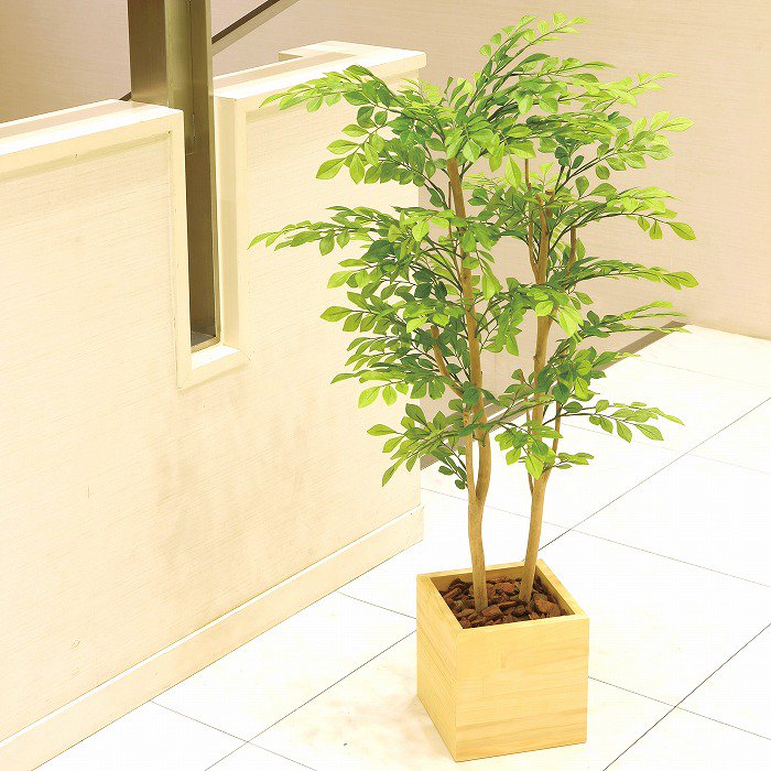 【造花(光触媒)】観葉植物 ライトトネリコ 100cm(ウッドボックス)