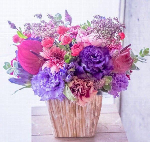 ピンク紫の造花アレンジメント おまかせ ピンクミックス系アレンジメント 8,800円 オランディア