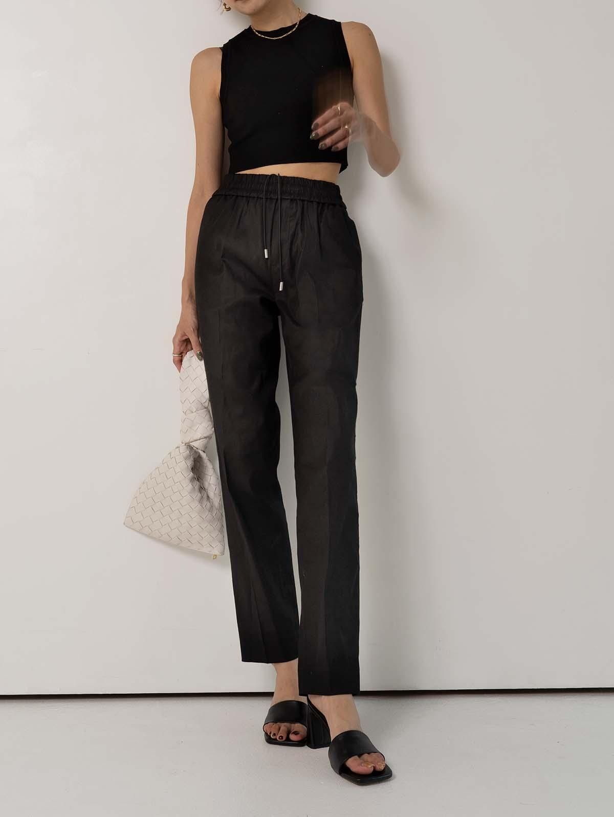 Linen Easy Slim Pants -BLK- - LODIUM