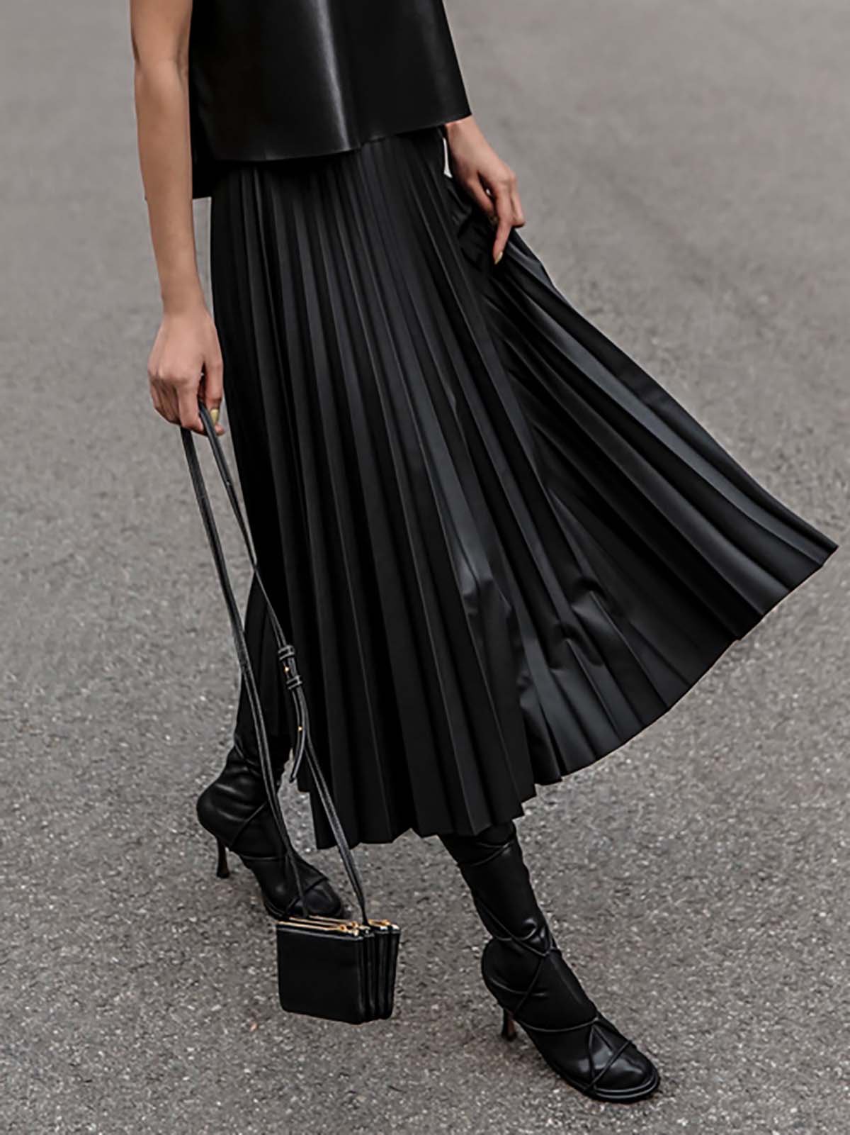 Eco Leather Pleats Skirt - LODIUM