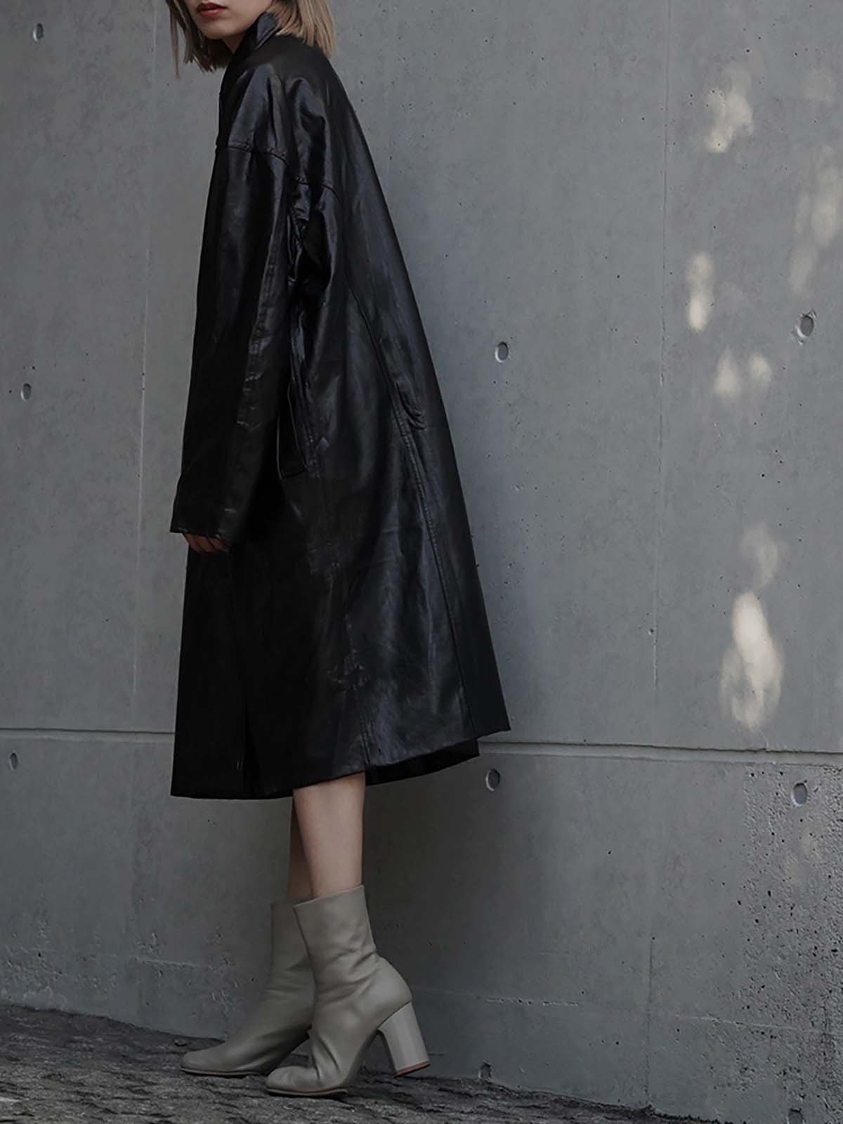 Eco Leather Midi Coat -BLK- - LODIUM
