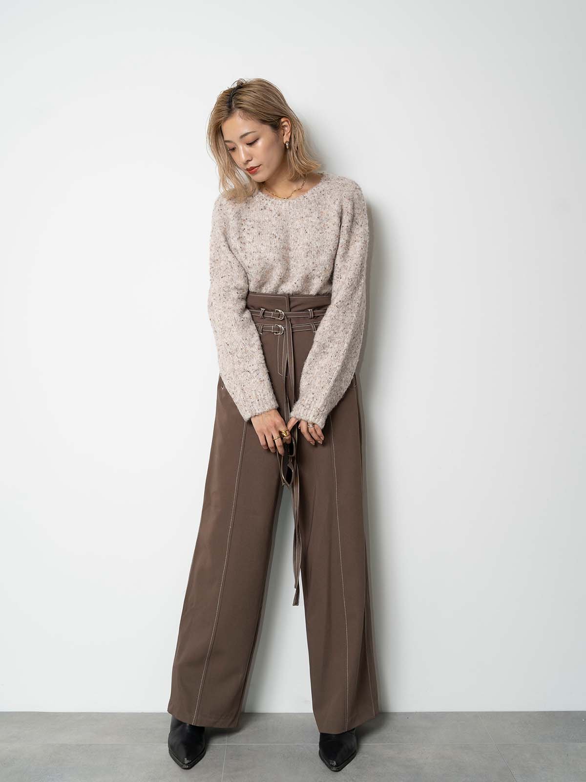 Double Belt H/W Pants -BRN- - LODIUM