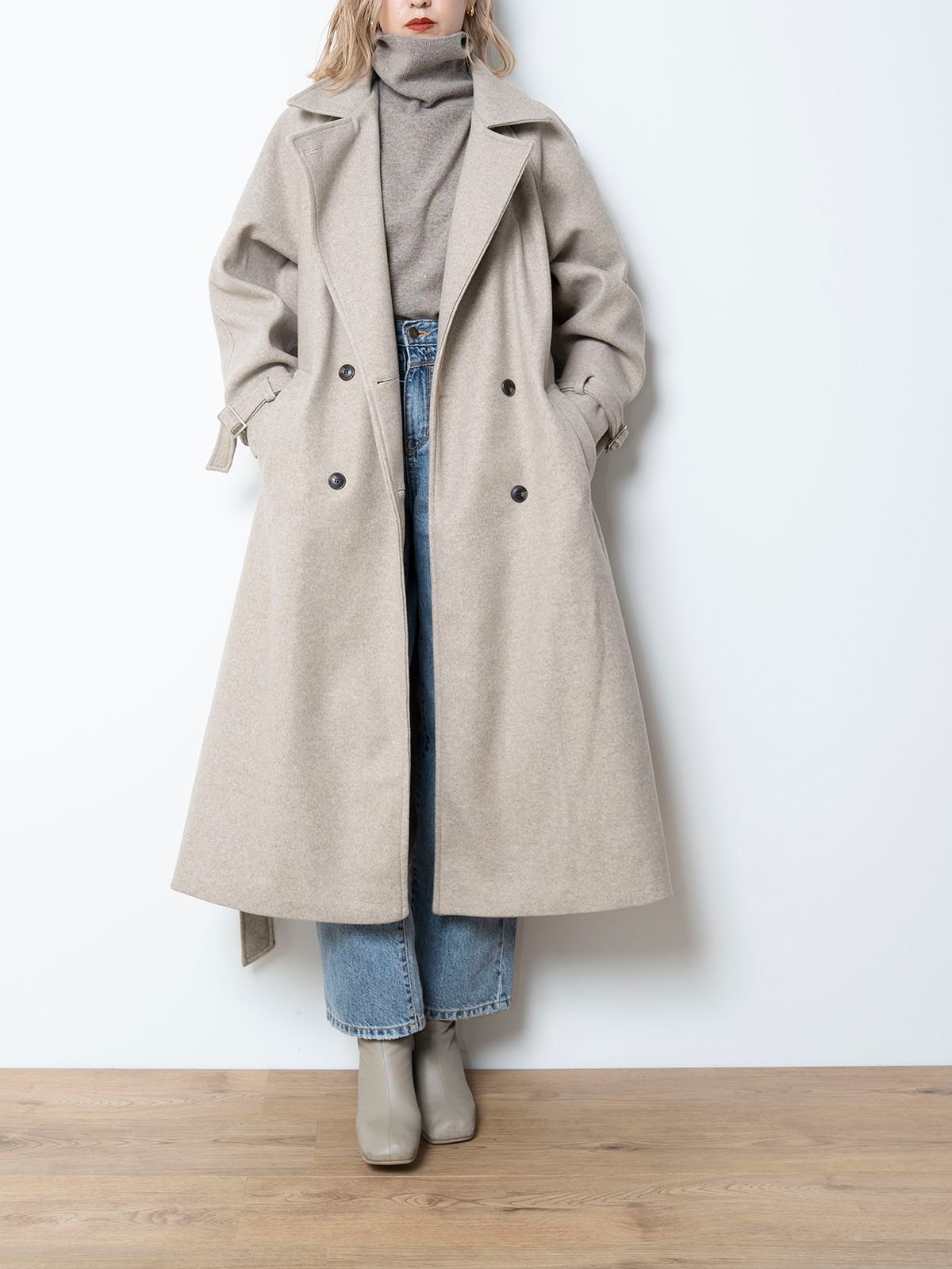 Wide collar Wool Coat -BEG- - LODIUM