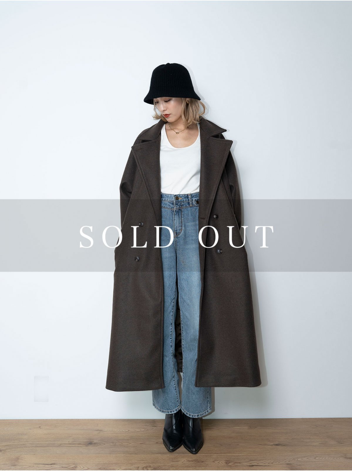 Wide collar Wool Coat -BRN- - LODIUM