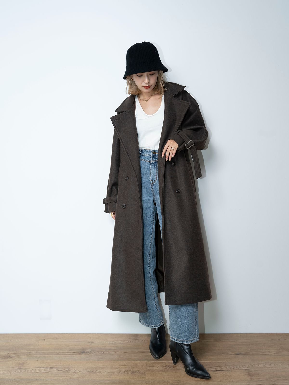 安いオンライン ショップ LOr Wide Lapel Long Coat チャコール ロング