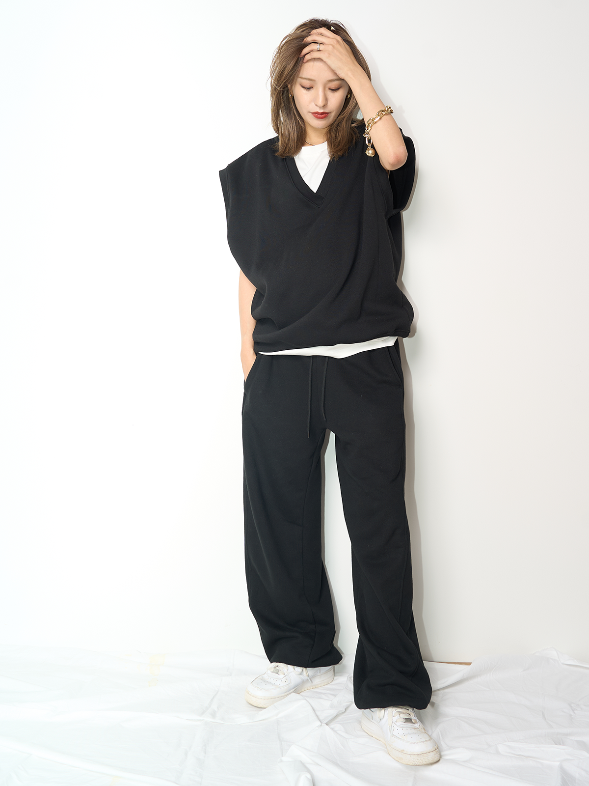 Side Line Loose Pants -BLK- - LODIUM