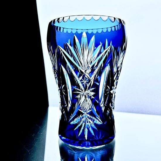 Baccarat 青いクリスタルガラス 花瓶 蒼いオールドサンルイ 被せブルーのフラワーベース【20世紀初頭