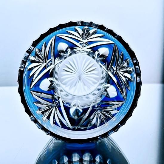 蒼いオールドサンルイ 被せブルーのフラワーベース【20世紀初頭