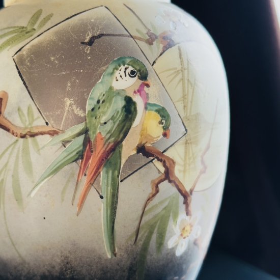 極上オールドバカラ アールヌーヴォー花鳥風月 オパーリンガラスの花瓶