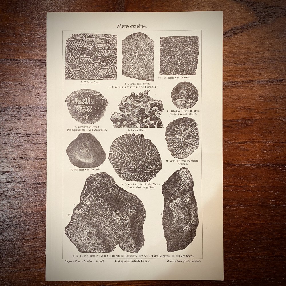 【ANTIQUE】博物画 隕石 銅版画 ドイツ 1885~1890年