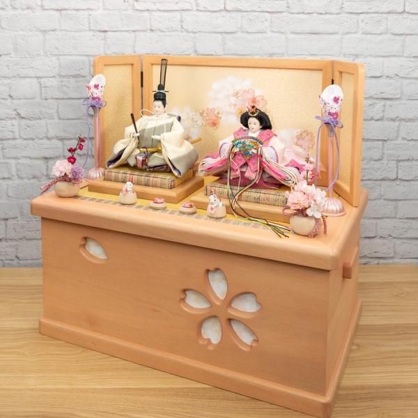 親子の埴輪(レプリカ)装飾品3点セット 甲州印伝 小桜菖蒲柄 切替衣装 ピンク桜子収納セット | ふわふわ