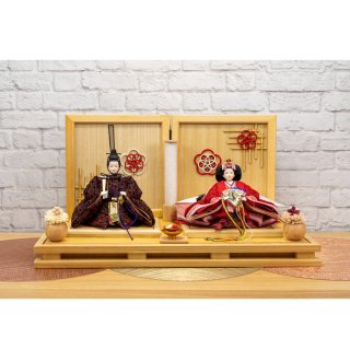 甲州印伝雛人形 小桜菖蒲柄親王　和楽梅親王飾りセット
