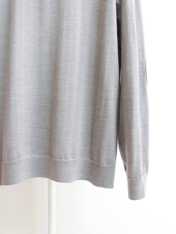 Niuhans Fine Gauge Wool Elbow Patch Sweater Light Grey