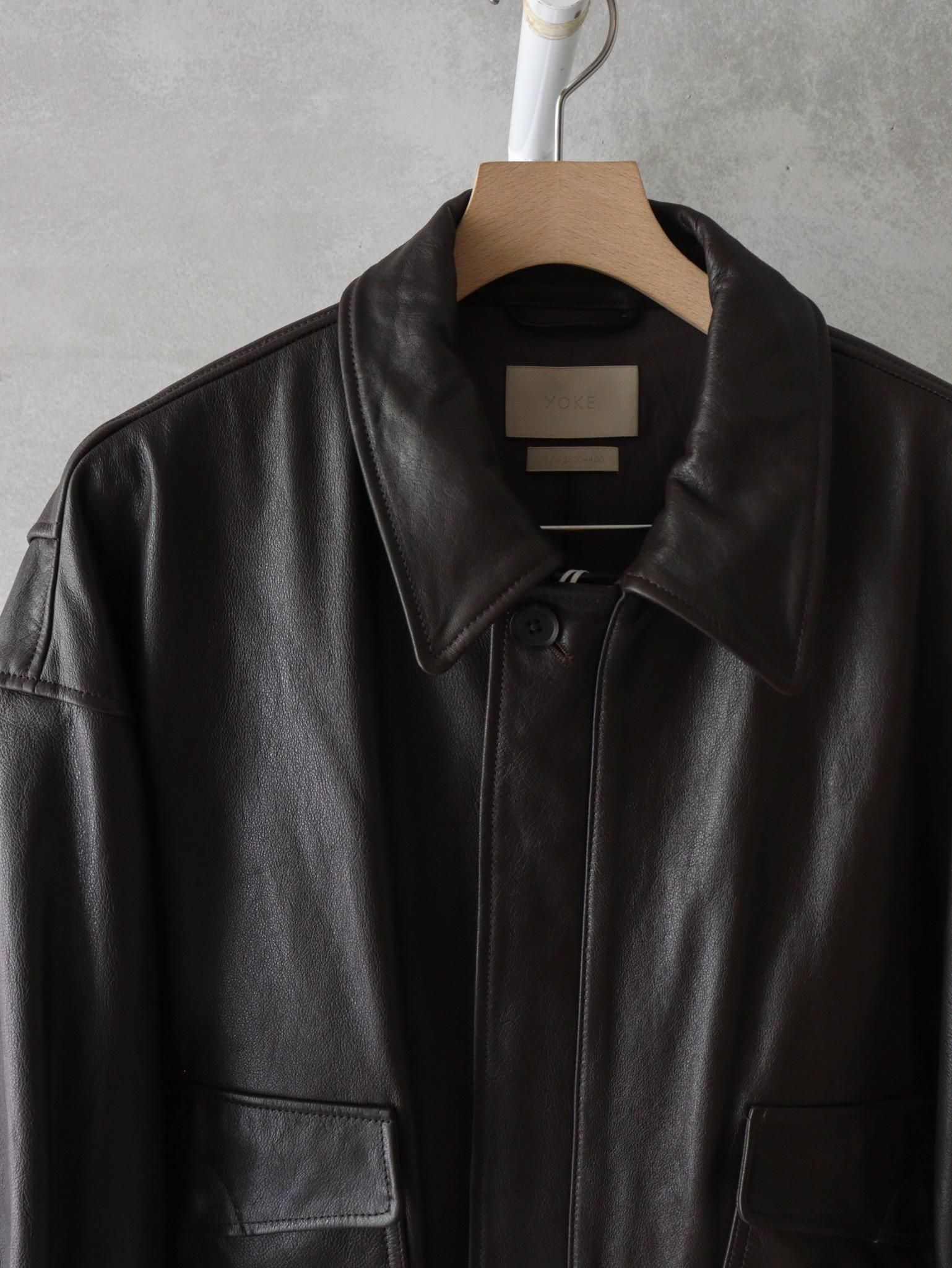 ぷーさんYOKE Leather Flight Jacket BROWN Brown Leather-Like Puffer Jacket by YOKE on Sale