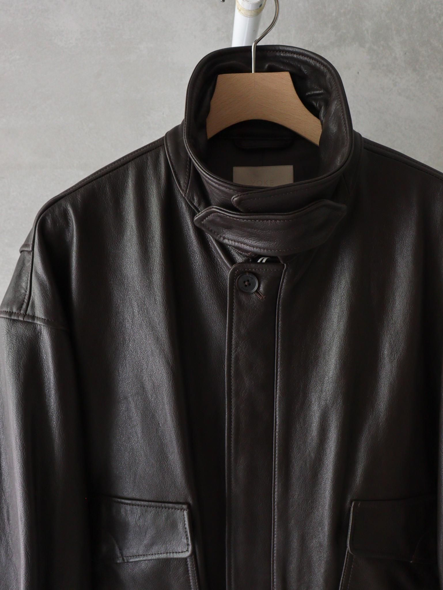 ぷーさんYOKE Leather Flight Jacket BROWN Brown Leather-Like Puffer Jacket by YOKE on Sale