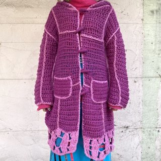 Pink Knit Hoodie Coat