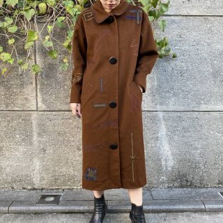 Chocolate Brown Motif Wool Coat
