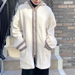 Oriental Tape White Fleece Hoodie Jacket
