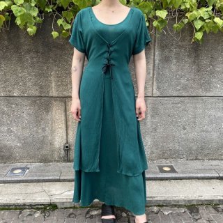Green Layered Lace Up Dress