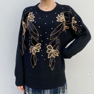 Gold Spangle Velour Ribbon Sweater
