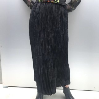 Wrinkle Pleats Black Long Skirt