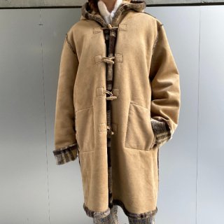 fake mouton & fake check fur reversible coat