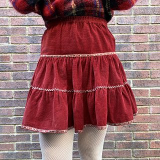 red corduroy flare mini skirt