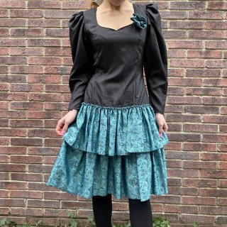 rose pattern tiered 80s dress