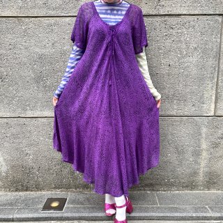 purple animal pattern lace up ethnic dress