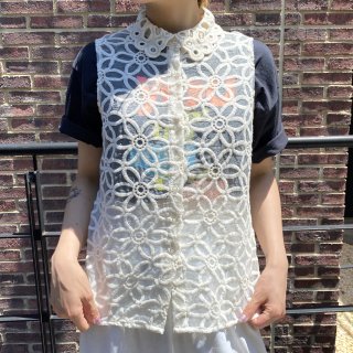 Flower Embroidery See-through N/S Shirt