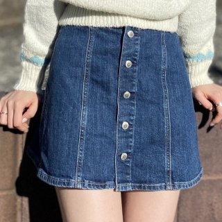 Denim front button mini skirt