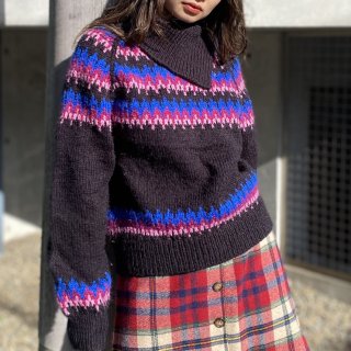 slit turtle neck nordic knit sweater