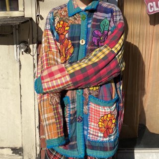 patch work check embroidery flower jacket 