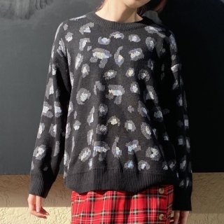 leopard knit sweater black
