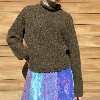 Hi-neck short knit sweater khaki