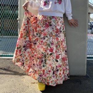 tuck waist long flower skirt