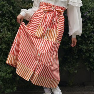 Front button stripe long skirt