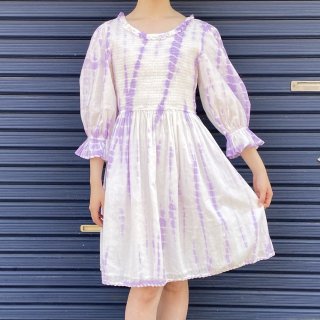 White cotton purple died dress 